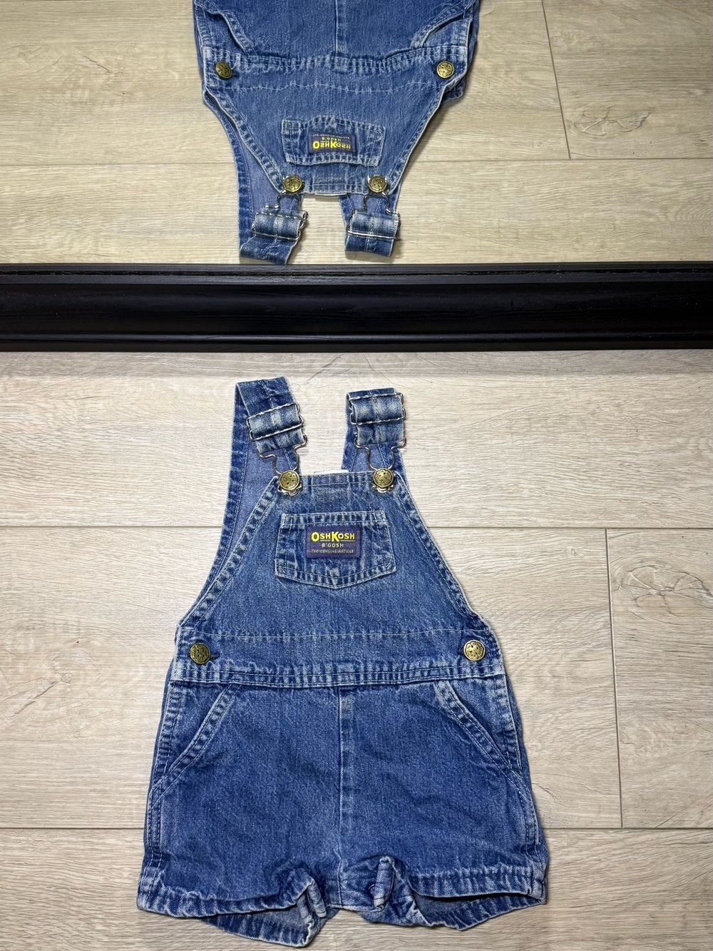 Vintage 1990s Oshkosh B’Gosh Dark Denim Shortalls With Pockets & Paper Tag